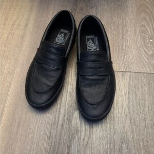 Vans Men's Black Leather Slip-On Loafers